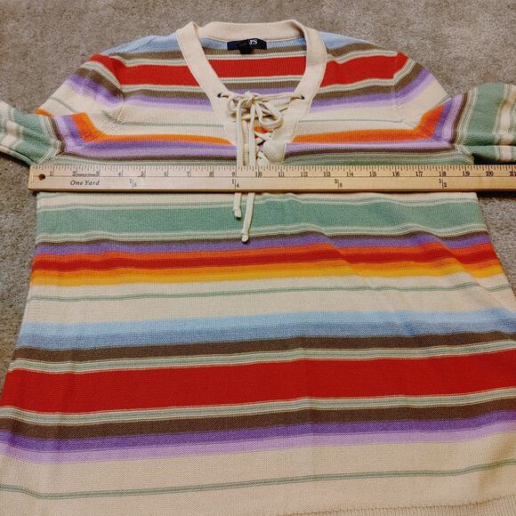 Chaps Size Medium M Cotton Stripes Striped Colorful Long Sleeve Sweater Top - Picture 10 of 10
